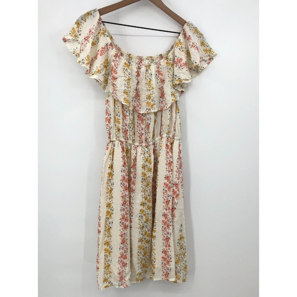Hem & Thread Swiss Dot Dress Women Small Ruffle Sleeve Pastel Floral Cottagecore
